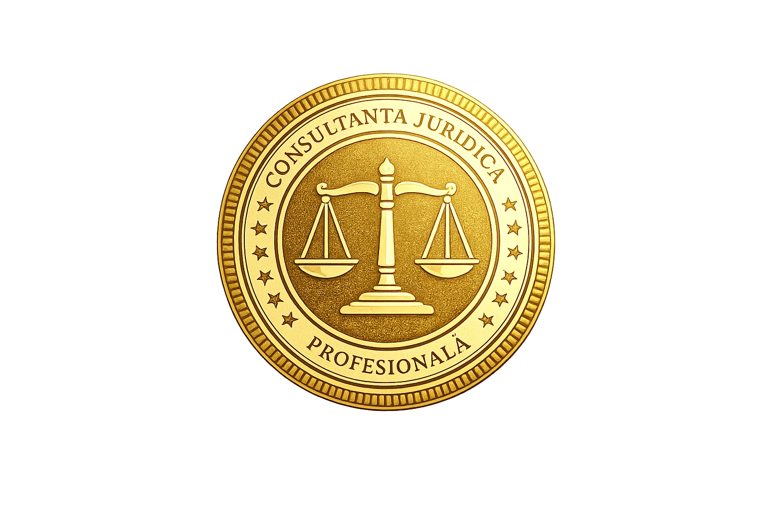 Sigiliu juridic cu balanța justiției simbolizând consultanța juridică profesională